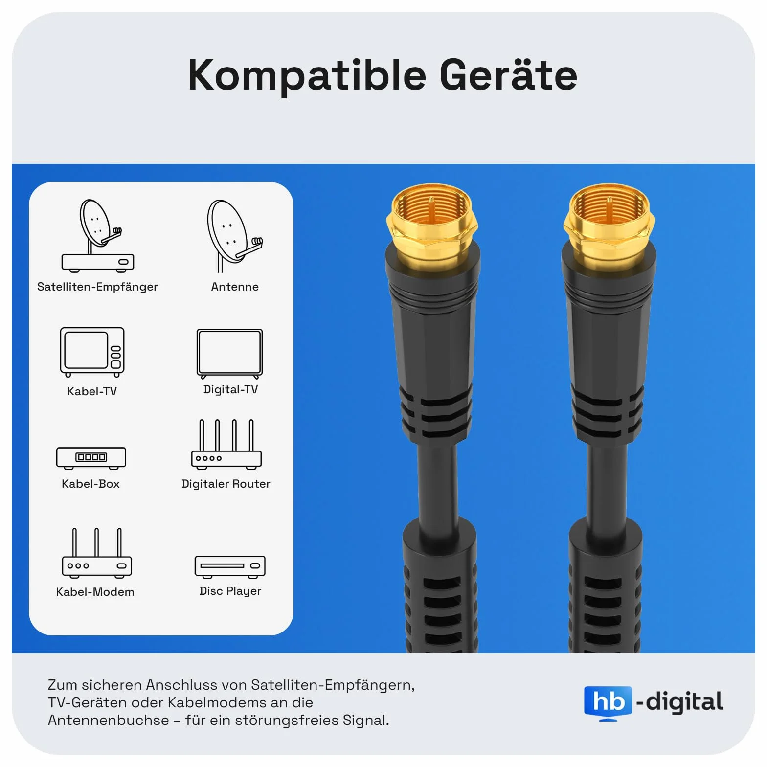 HB-DIGITAL 5m kabel antenowy TV SAT 8K 4K UHD kabel koncentryczny satelitarny kabel przyłączeniowy F-wtyk DVB-S2 DAB+ radiowy płaszcz prądowy filtr 2x rdzeń ferrytowy czarny
