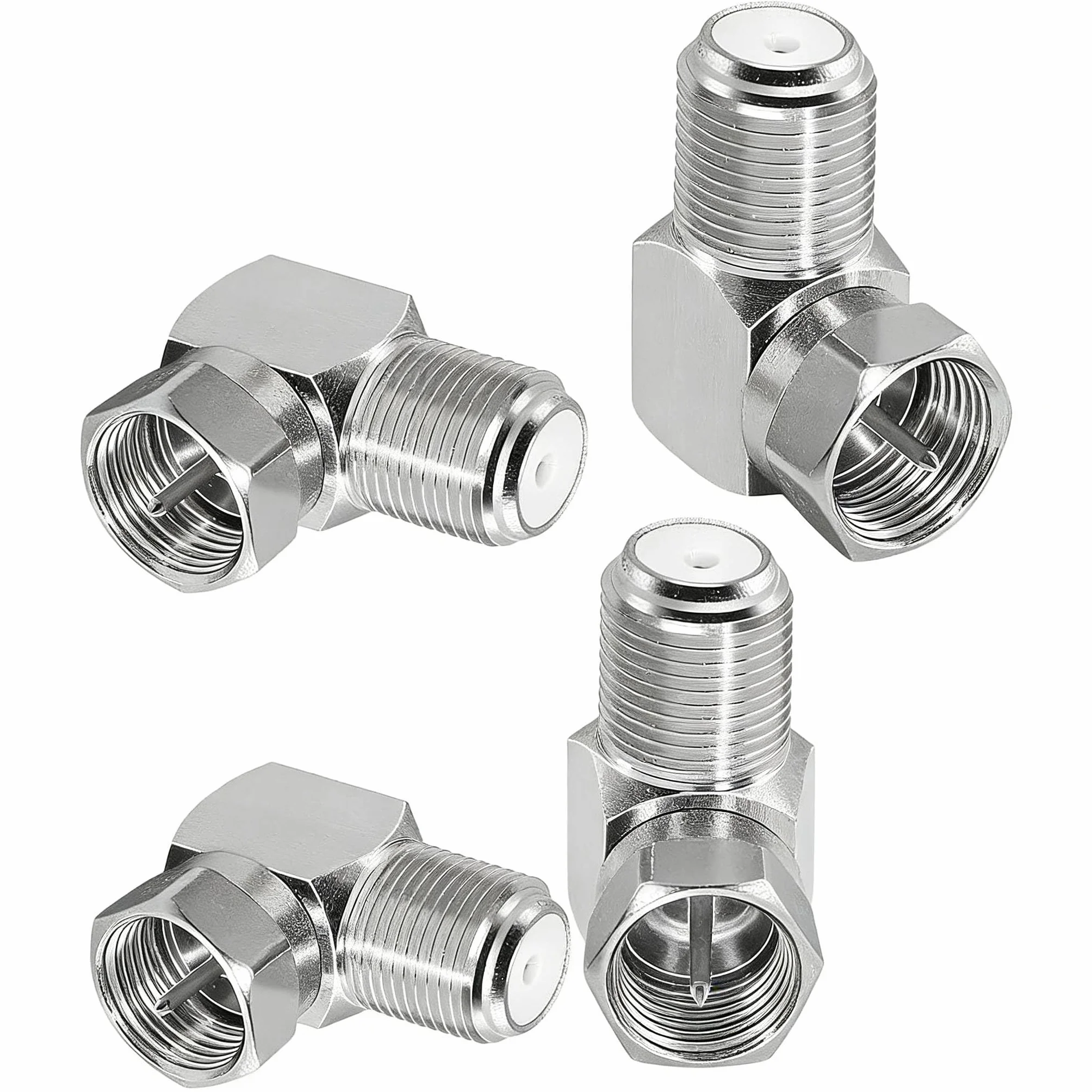 Wtyczka kątowa F 90 stopni, wtyczka antenowa do kabla satelitarnego, pozłacany adapter złącza F, 4 sztuki