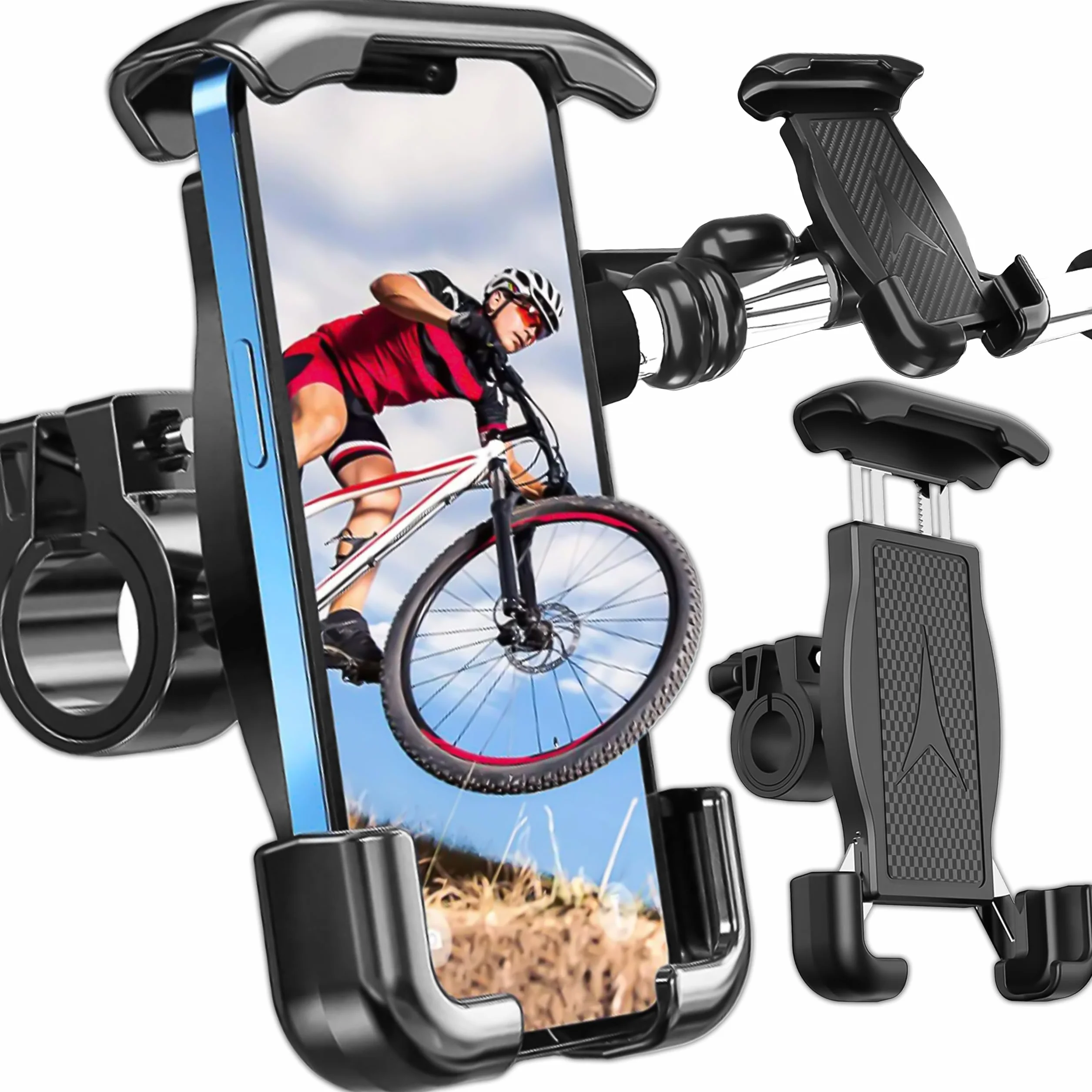 KRUMAD Uchwyt na Telefon do Roweru, Pasuje do Telefonów 5,5”–6,9”, Uniwersalny, Bezpieczny i Wytrzymały, Regulowany Kąt Nachylenia, Uchwyt na Rower, Motocykl i Hulajnogę Elektryczną