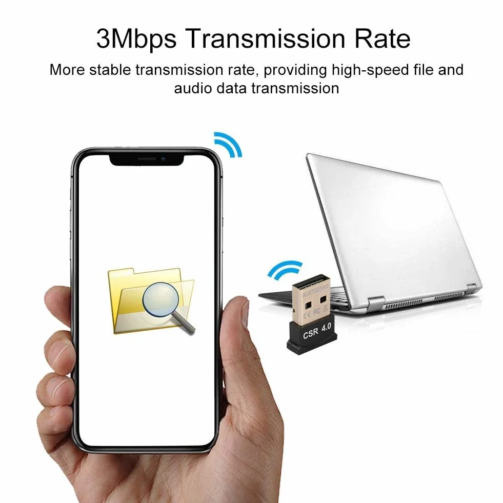 ASHATA Adapter Bluetooth USB, CSR4.0 USB Dongle Stick Adapter USB Dongle Receiver, bezprzewodowy adapter USB do komputera, zestawu słuchawkowego, drukarki itd.