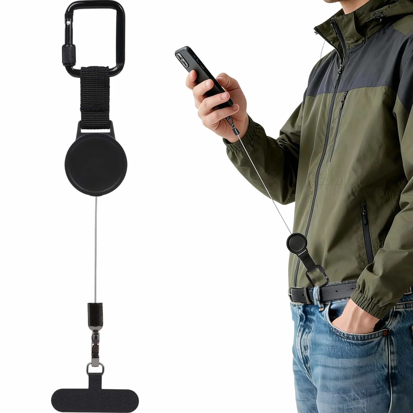 flintronic Wysuwana smycz do telefonu antykradzieżowego z karabińczykiem regulowany pasek bezpieczeństwa