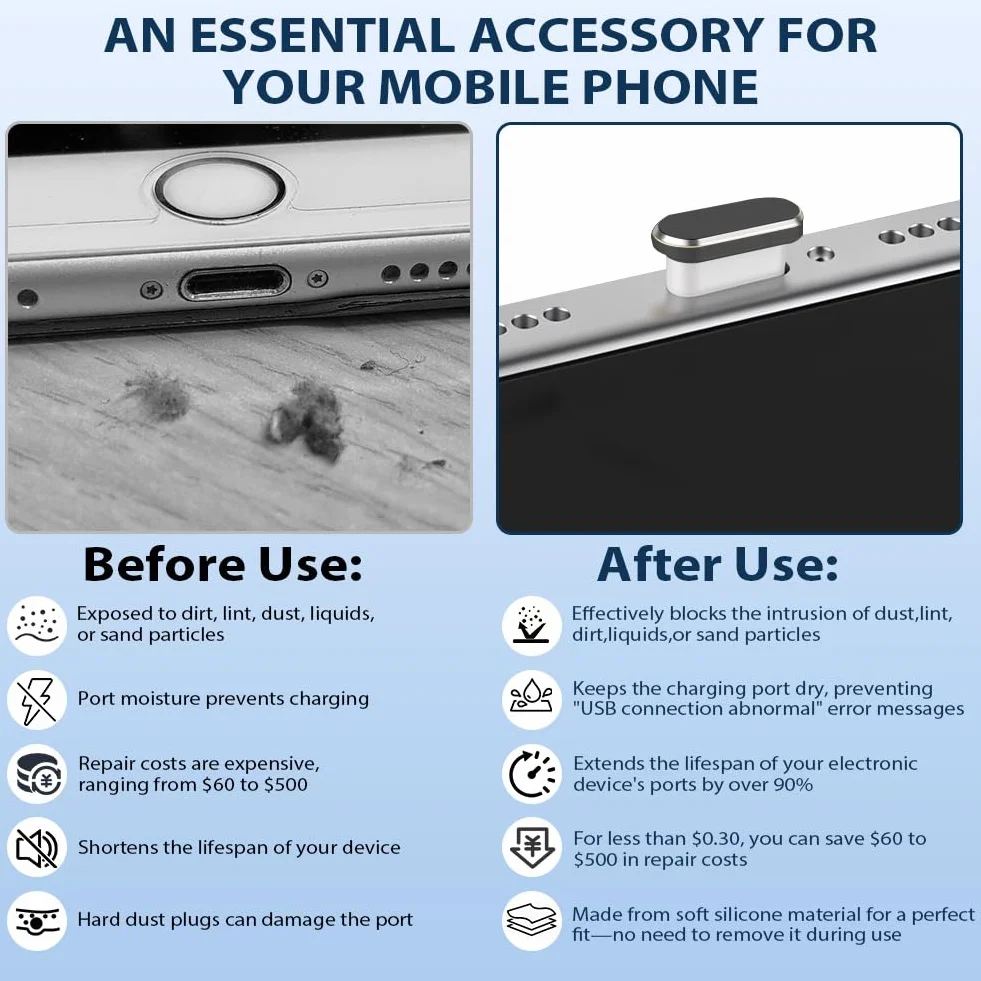Silikonowe zabezpieczające przed kurzem USB-C z nasadką ochronną typu C, masa czyszcząca kompatybilna z akcesoriami do telefonów