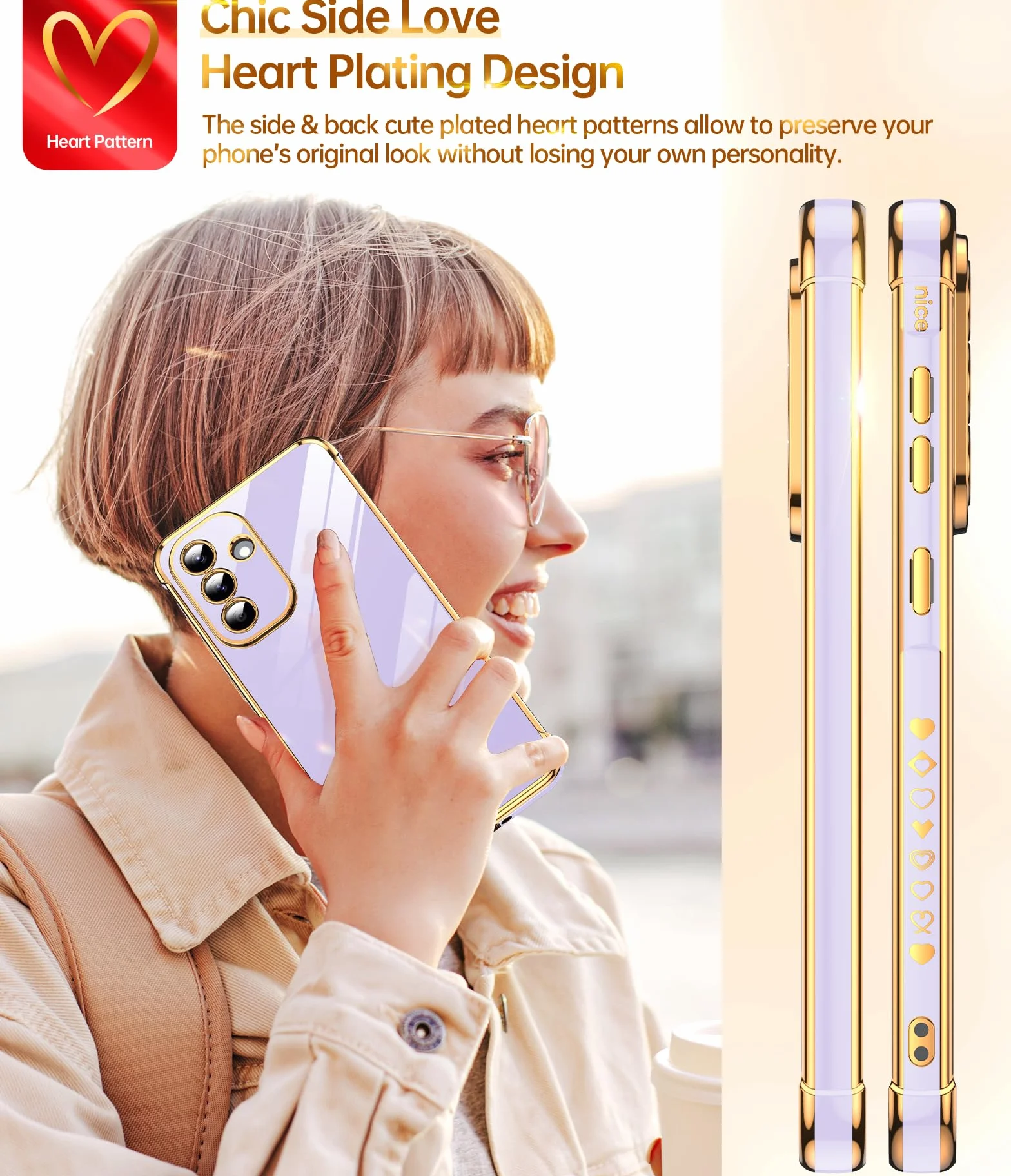 LeYi Etui do Samsung Galaxy A56 5G etui ze szkła hartowanego [2 paczki], miłość serce zderzak miękki silikon TPU cienki futerał ochronny na aparat do Samsung A56 kobiety, fioletowy