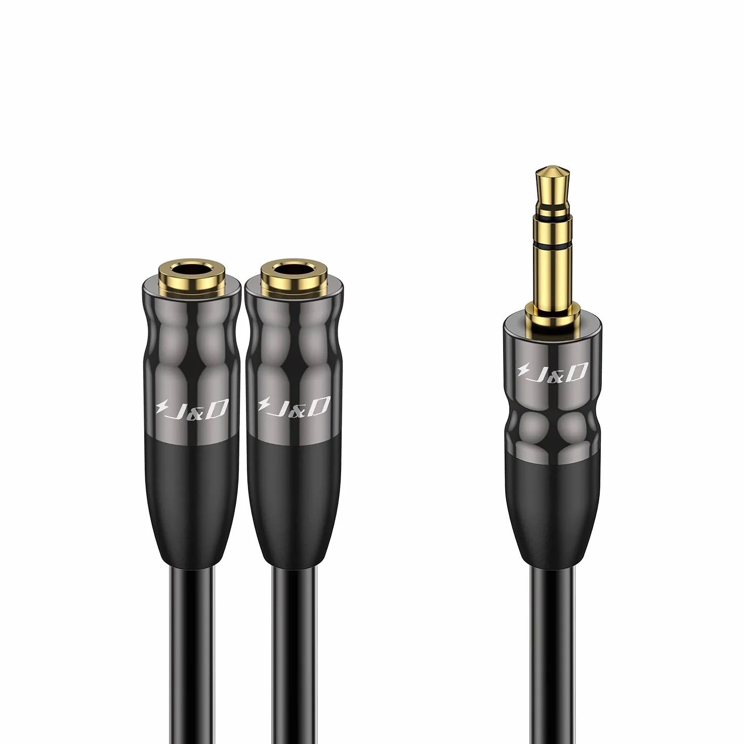 J&D 3,5 mm do 2 x 3,5 mm kabel, trwały miedziany skorupa ciężki 3,5 mm 1/8 cala TRS męski na 2 x 3,5 mm 1/8 cala TRS żeński adapter audio stereo Y kabel rozdzielacza, 0,2 metra