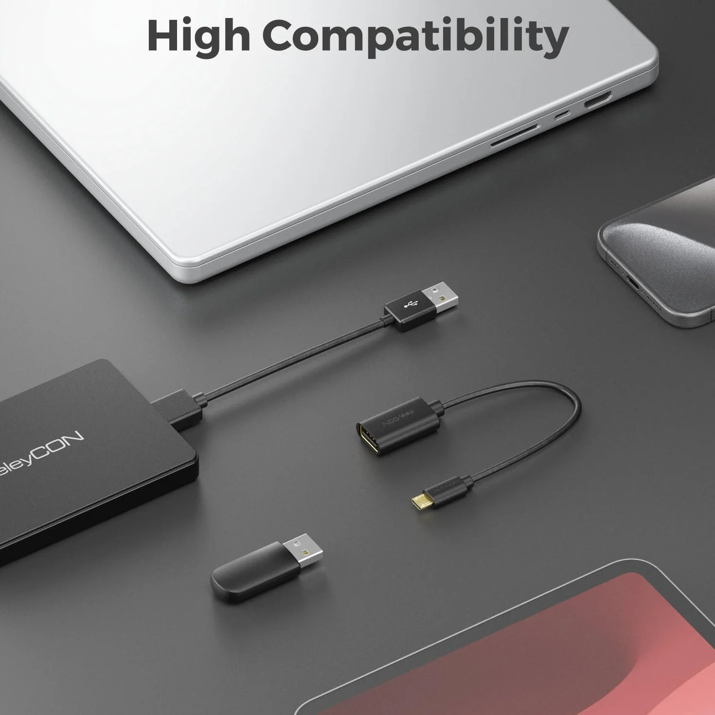 deleyCON 20cm USB 2.0 High Speed OTG Kabel Adapter (1 Sztuka) - USB-A na Micro-USB B - S7 S7 Edge S6 S6 Edge S5 S4 Note 5 4 3 - Czarny