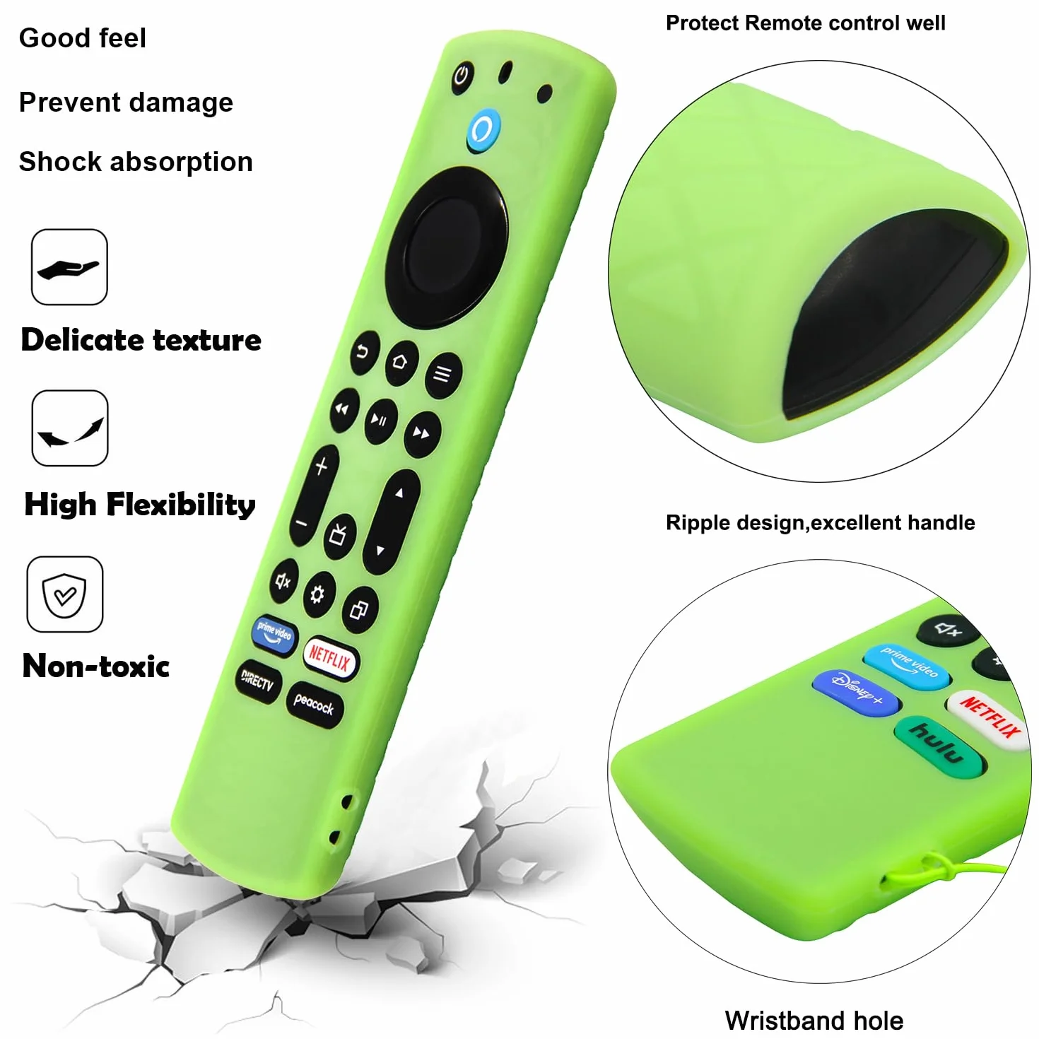 Pinowu Silikonowe etui na pilot zdalnego sterowania (2 szt., świecące w ciemności) do Firestick 4K Max/Hisense/Toshiba/Insignia/Pioneer/Omni (QLED) Series Alexa Voice Remote Enhanced ze smyczą