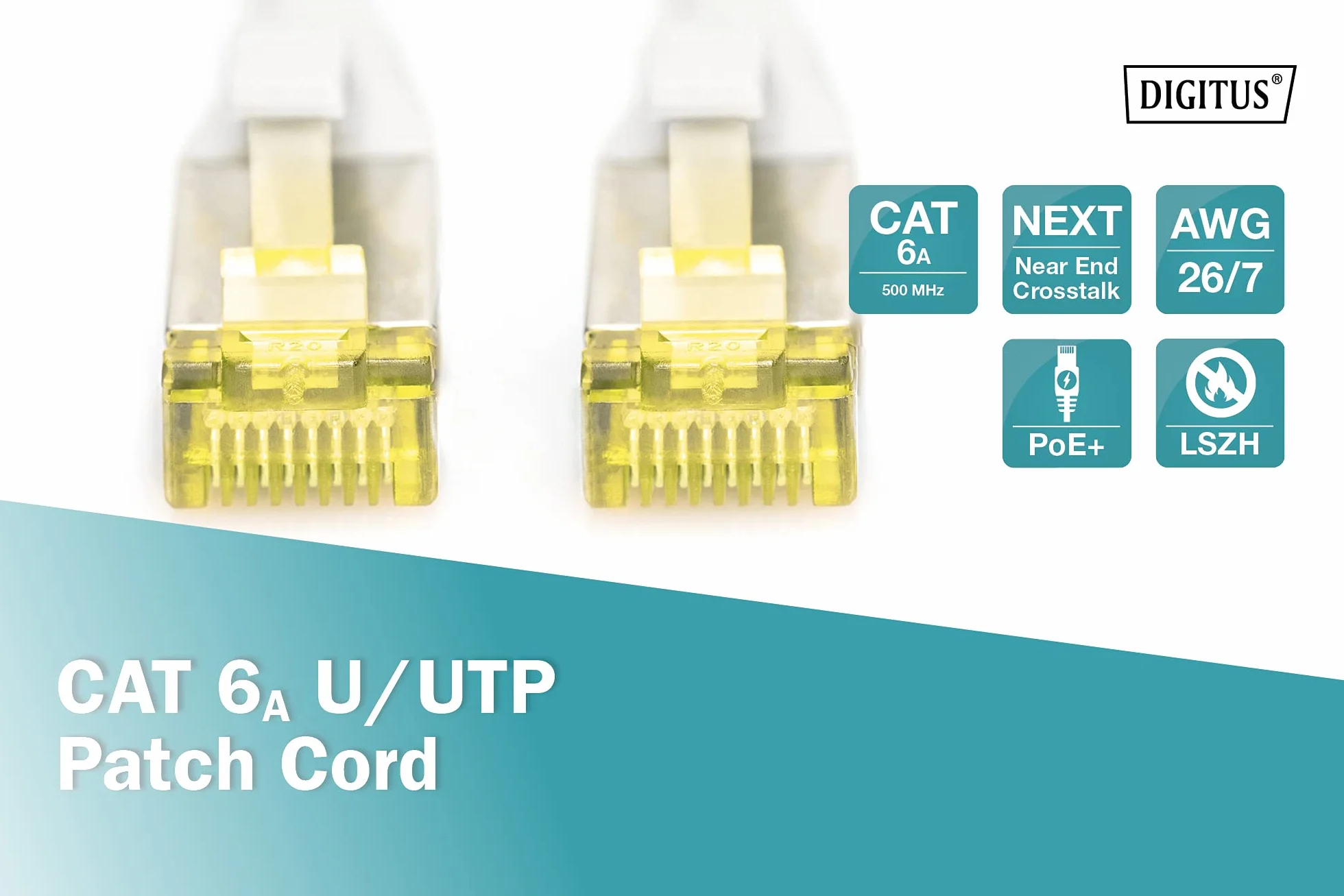 DIGITUS Kabel LAN Cat 6A – 2 m – U/UTP nieekranowany – 10 Gb/s – 500 MHz – PoE+ – AWG 26/7 – LSZH – kabel sieciowy RJ45 – kompatybilny z Cat6 i Cat7 – szary