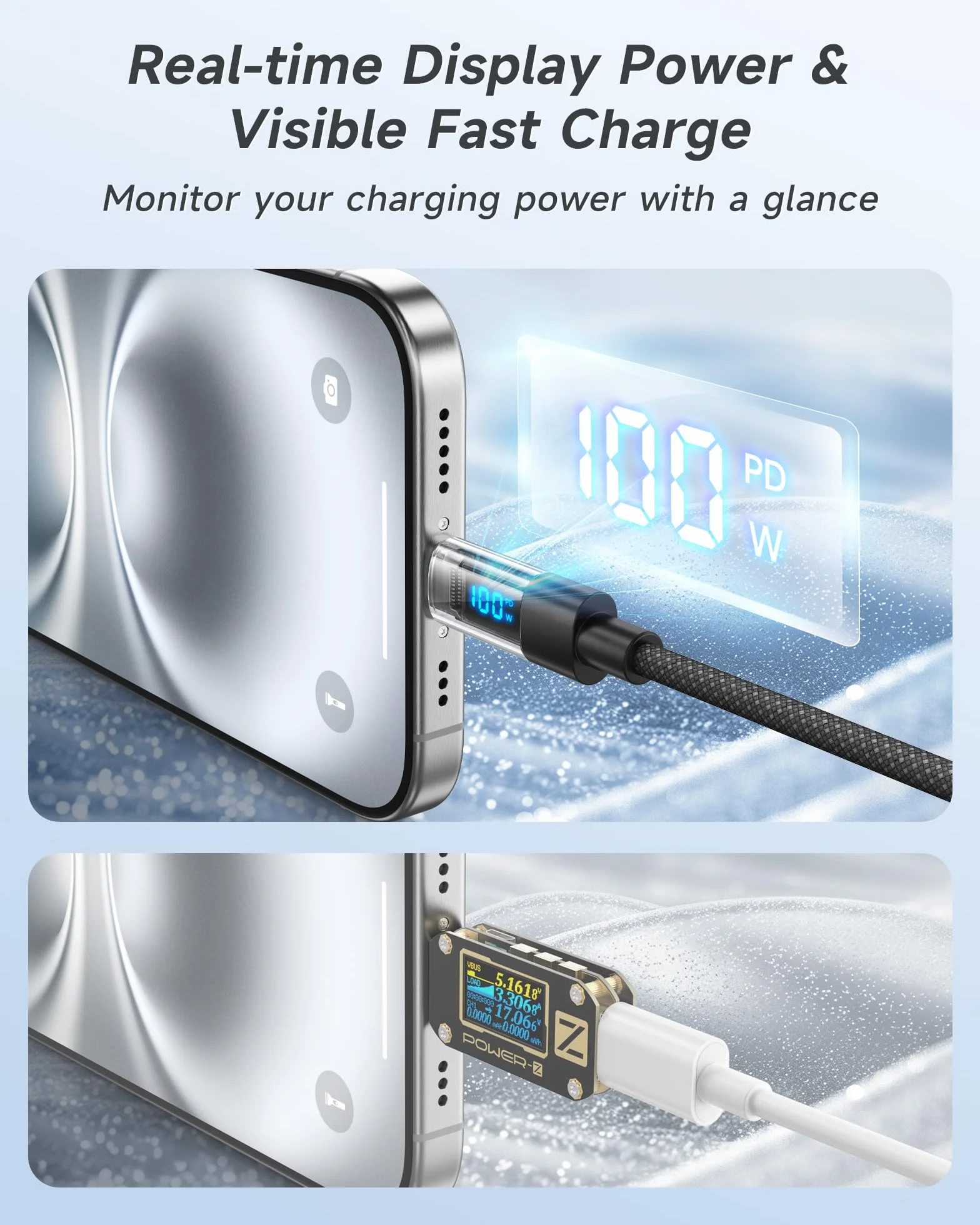 RAVIAD Kabel USB C na USB C 100 W 2 m, 5 A kabel do szybkiego ładowania PD QC3.0 z wyświetlaczem LED do iPhone 16/15 Pro Max, Galaxy S25/S24/S23/S22/S21, Pad Pro, MacBook Air, tabletów