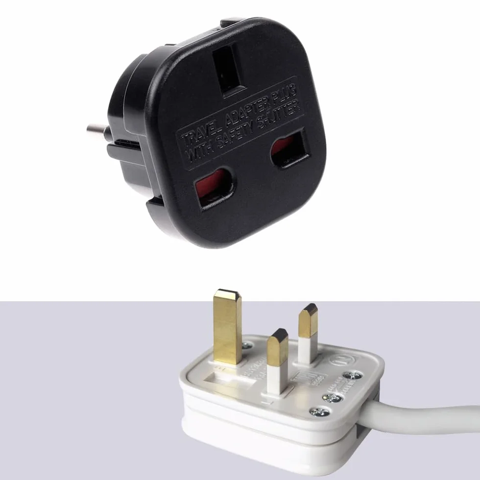 OcioDual 2x Adapter wtyczki brytyjskiej, adapter wtyczki brytyjskiej do europejskiej, wtyczka typu G, konwerter 3-stykowy z Anglii na 2-stykowy z Europy z blokadą, czarny