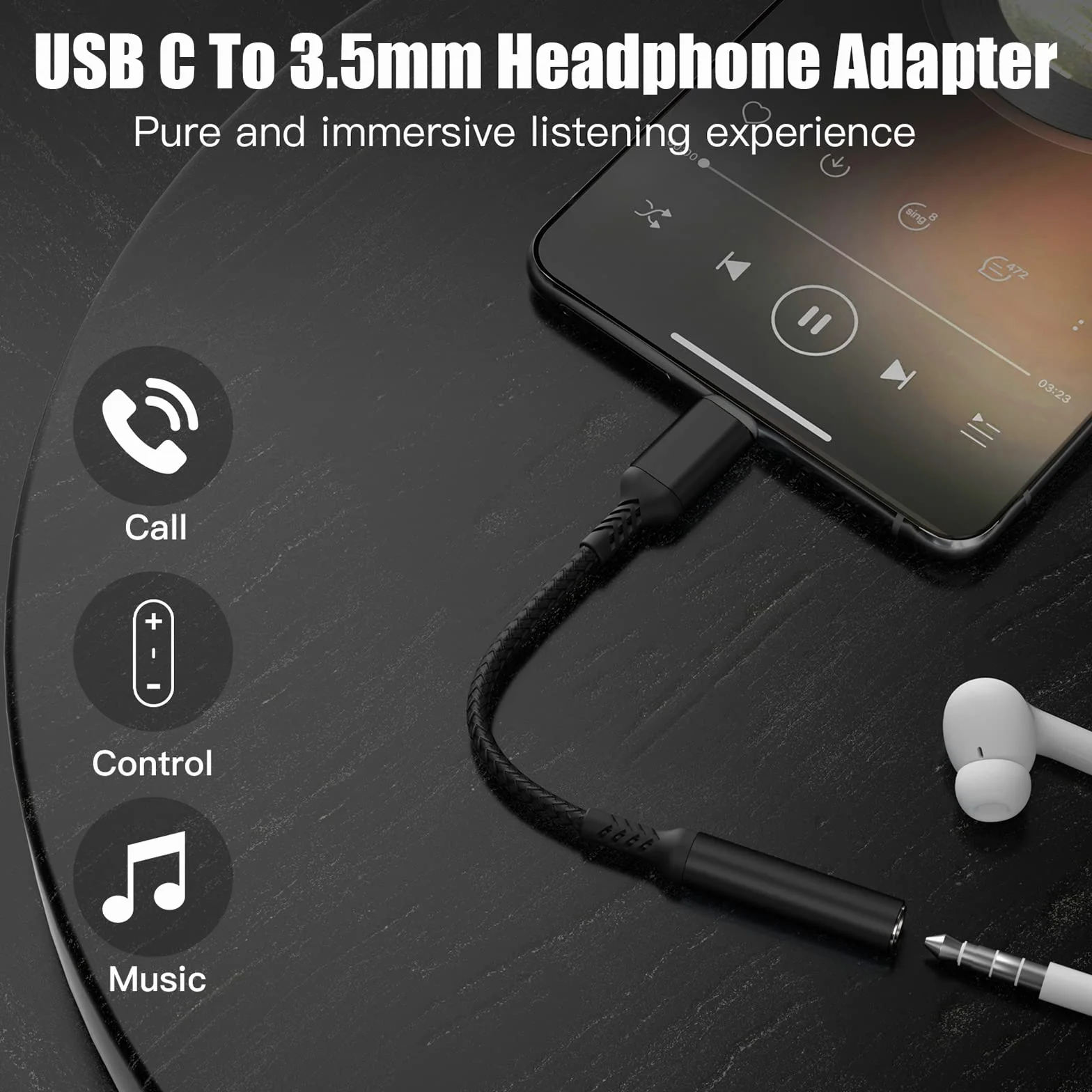Adapter gniazda słuchawkowego 3,5 mm, adapter USB typu C z DAC, słuchawki cyfrowe typu C na audio kompatybilny z iPhone 15 Pro Max/15 Pro/15, Galaxy S23-S20+, MacBook Pro, Huawei