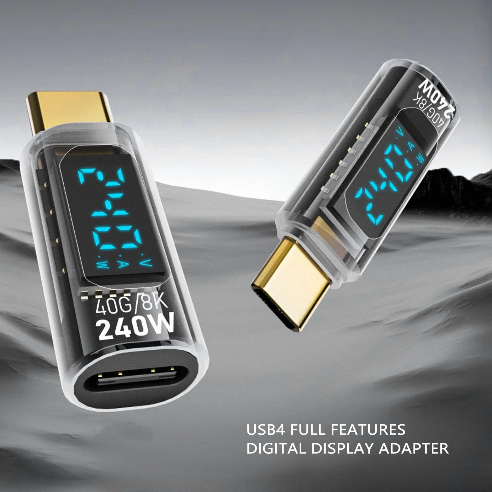 USB C Adapter Meter Meter Tester 240W USB C Mężczyzna do Kobiet Adapter Przedłużający 40 Gb/S 8k 60 Hz z Cyfrowym Wyświetlaczem LED na podkładkę telefoniczną