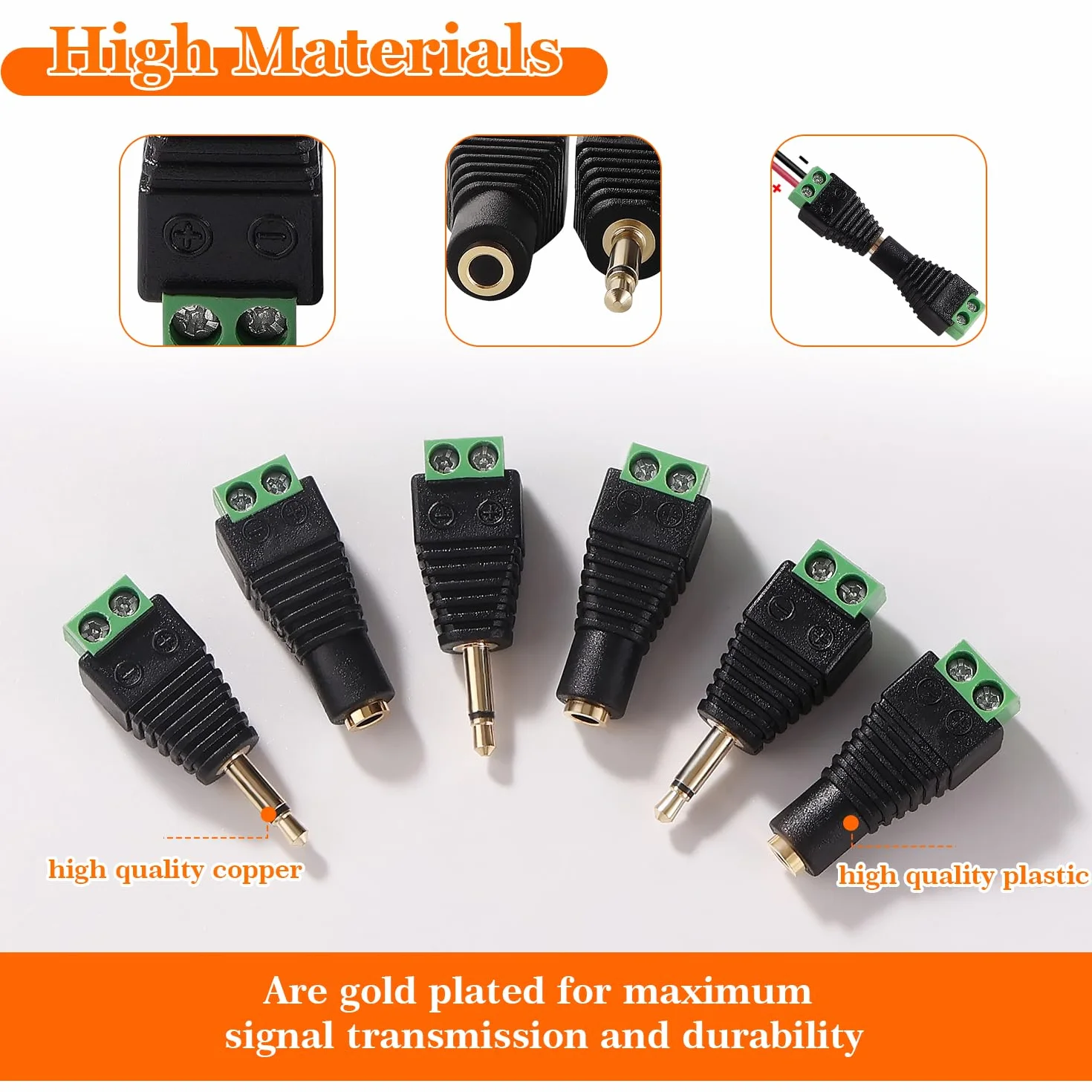 6 Sztuk 3.5mm TS Mono Męski/Żeński to 2-Stykowy Zacisk Śrubowy Adapter Konwertera, Adapter Konwertera AUX Headphone Balun bez lutowania ze Śrubokrętem