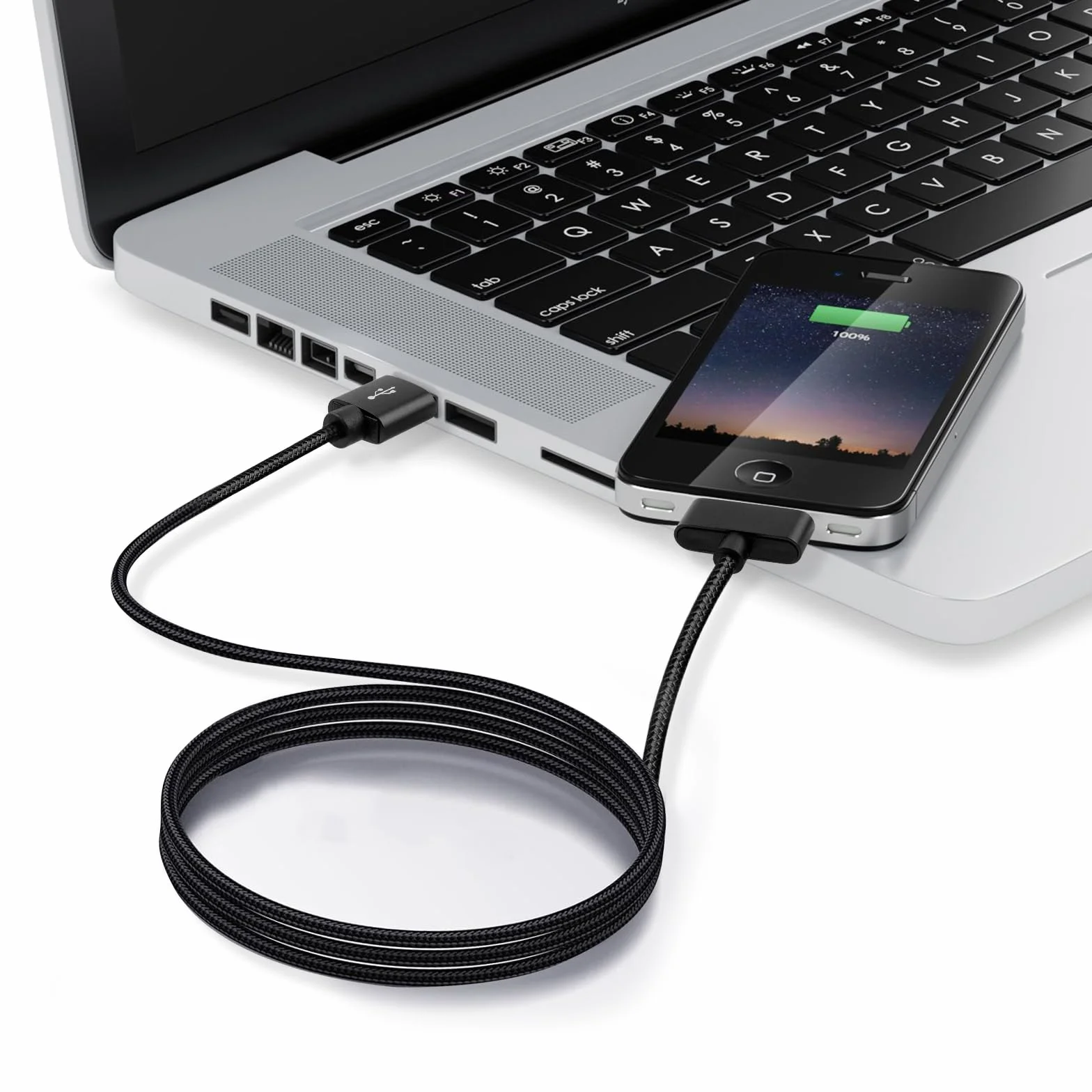 Kabel 30-pinowy o długości 100 cm, kompatybilny z iPhone 4s/4, iPhone 3G/3GS, iPad 1 2 3 i iPod, kabel USB do ładowania i synchronizacji, czarny