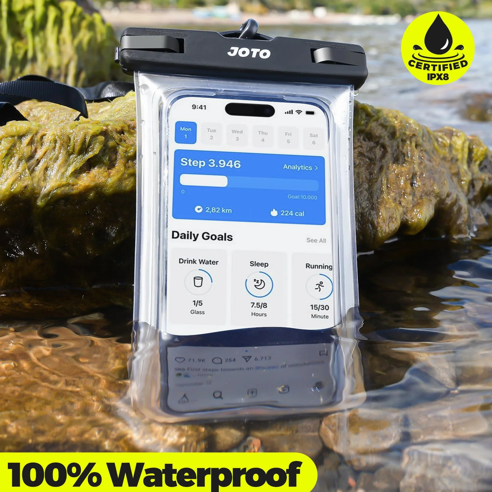 JOTO Uniwersalny wodoodporny pokrowiec pokrowiec pokrowiec pokrowiec na telefon komórkowy sucha torba etui na iPhone 11 Pro Max Xs Max XR X 8 7 6S Plus, Galaxy S20 Ultra S20+ S10 Plus S10e S9 Plus S8/Note 10+ 10 9 8, piksele 4 XL 3a do 6,9" - przezroczyst