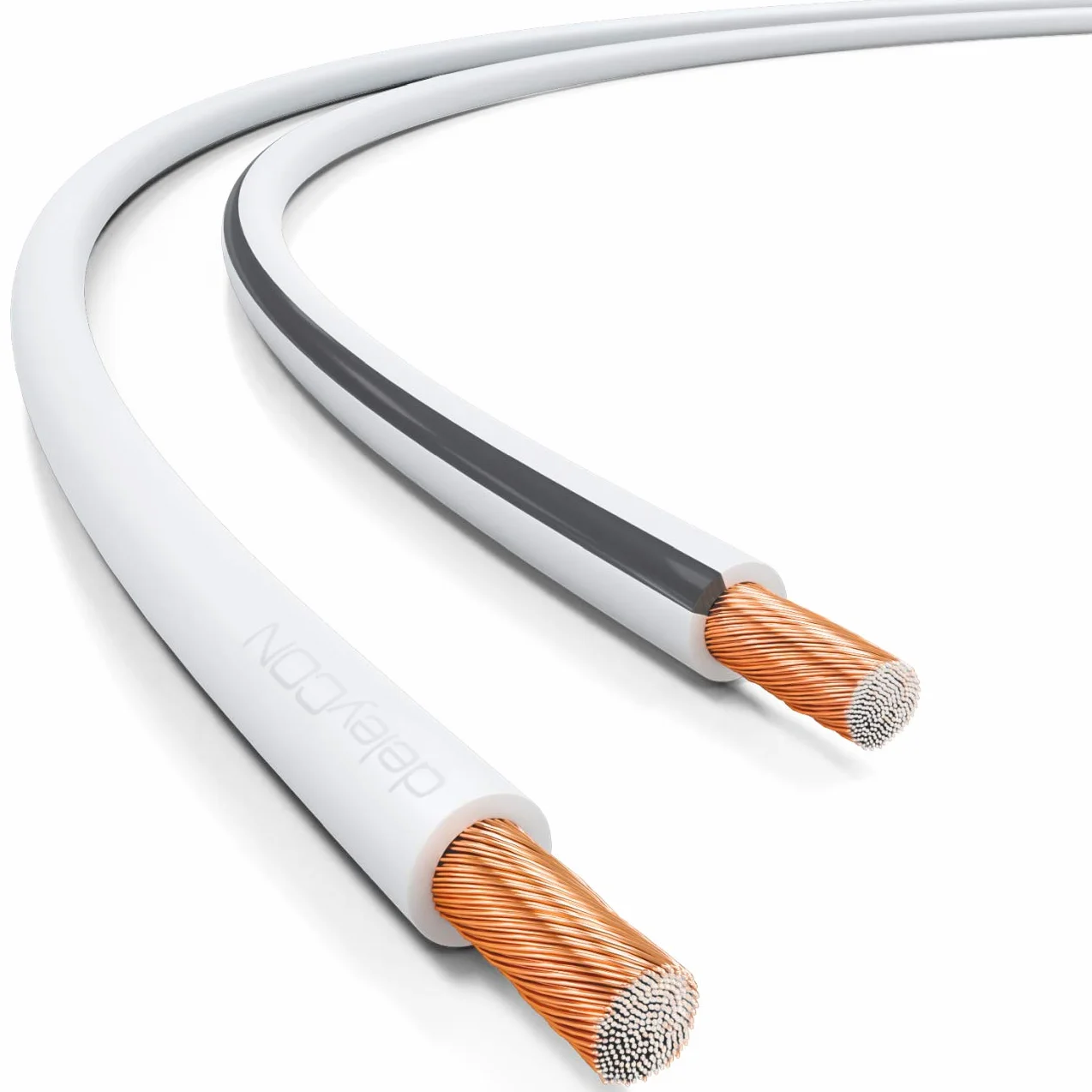 deleyCON 10m kabel głośnikowy box kabel 2x 0,75mm² aluminium powlekane miedzią oznaczenie biegunowości CCA 2x24x0,20mm linka BauPVO/CPR - biały