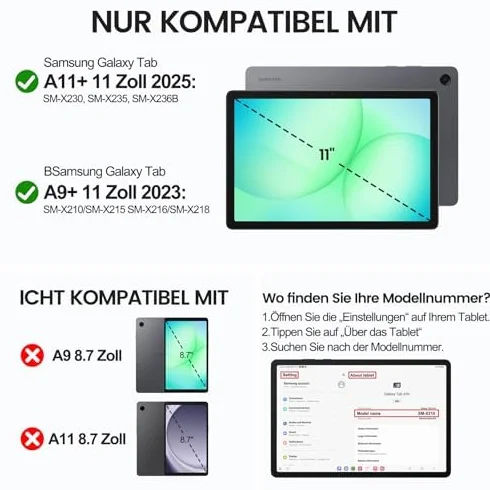 Etui ochronne do Samsung Galaxy Tab A11+ A9+ 11 cali (2025/2023), twarde, Auto Sleep/Wake, niebiesko-szare