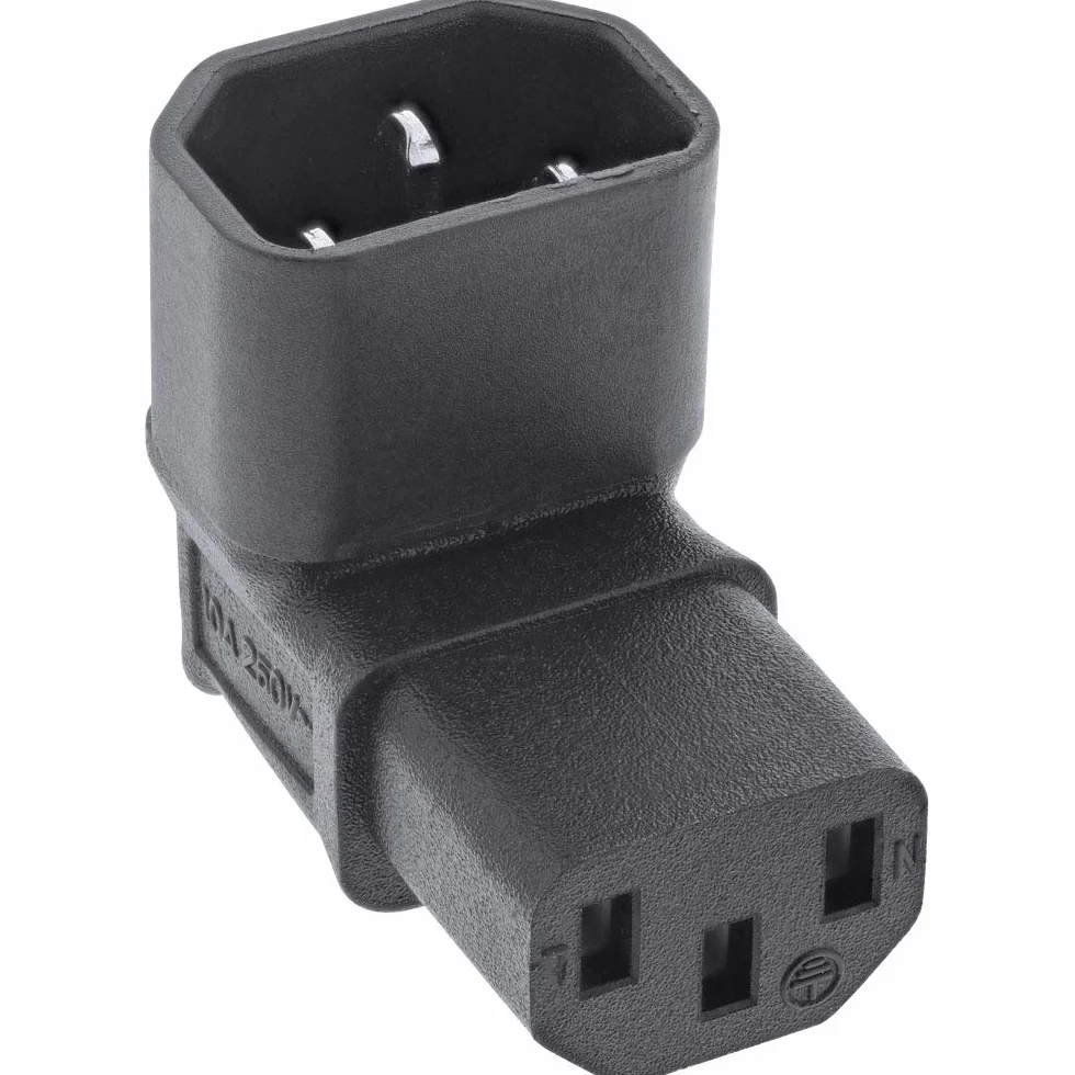 InLine® 16723F adapter sieciowy IEC 60320 C14 / C13, kąt górny/dół, 3-biegunowe urządzenia chłodzące