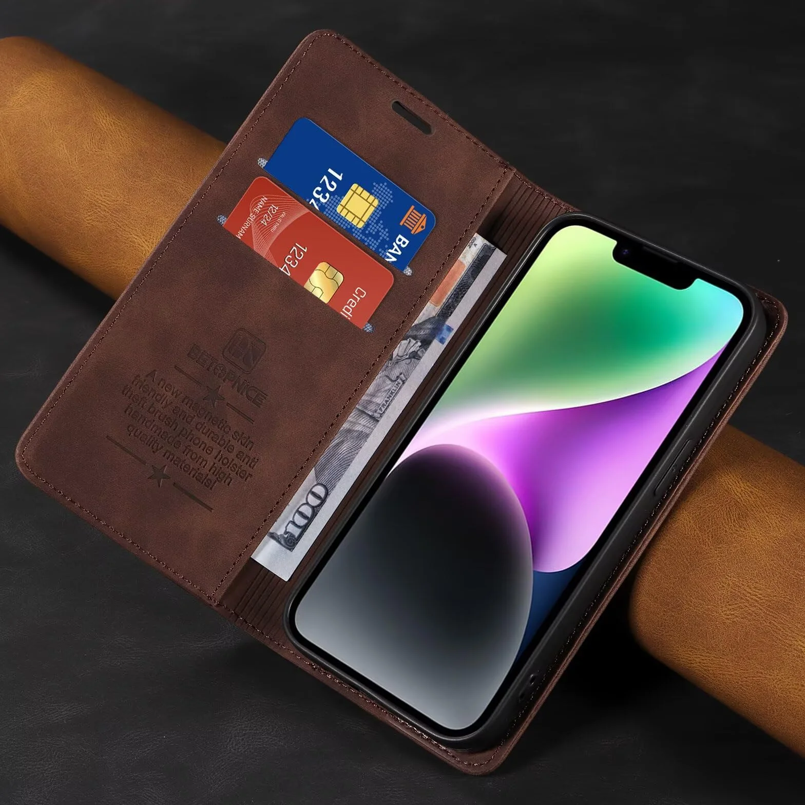 YUECXIN Luksusowe etui do Motorola Edge 50 Fusion, etui portfelowe ze skóry PU, odporne na wstrząsy z uchwytem magnetycznym i etui z ochroną RFID, brązowe