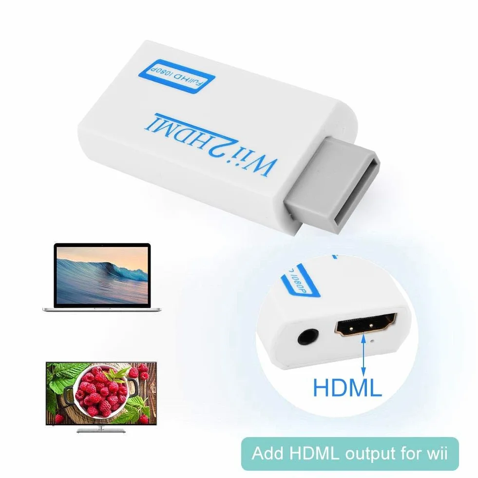 Konwerter Wii na HDMI, mini przenośny adapter Wii HDMI z wyjściem wideo 1080 P / 720 P HD i wyjściem audio 3,5 mm