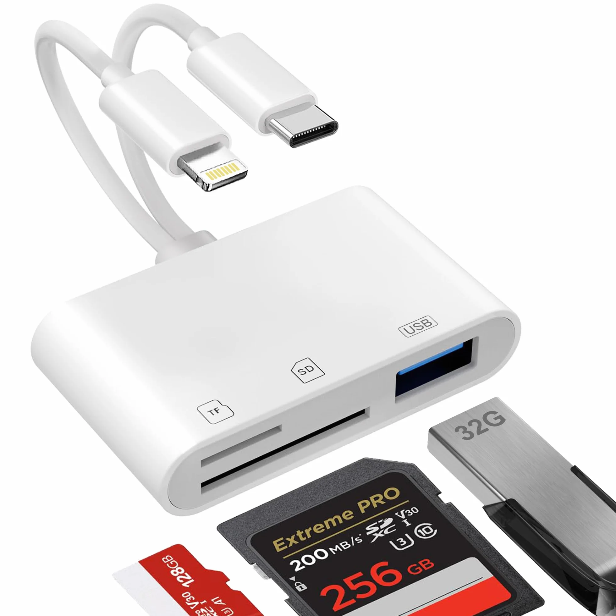 Czytnik kart SD [Certyfikat Apple MFi] 3 w 2 Lightning i czytnik kart USB C z gniazdem SD/MicroSD/USB3.0, czytnikiem kart pamięci dla iPhone, iPad, Samsung, Macbook, aparatu, Androida