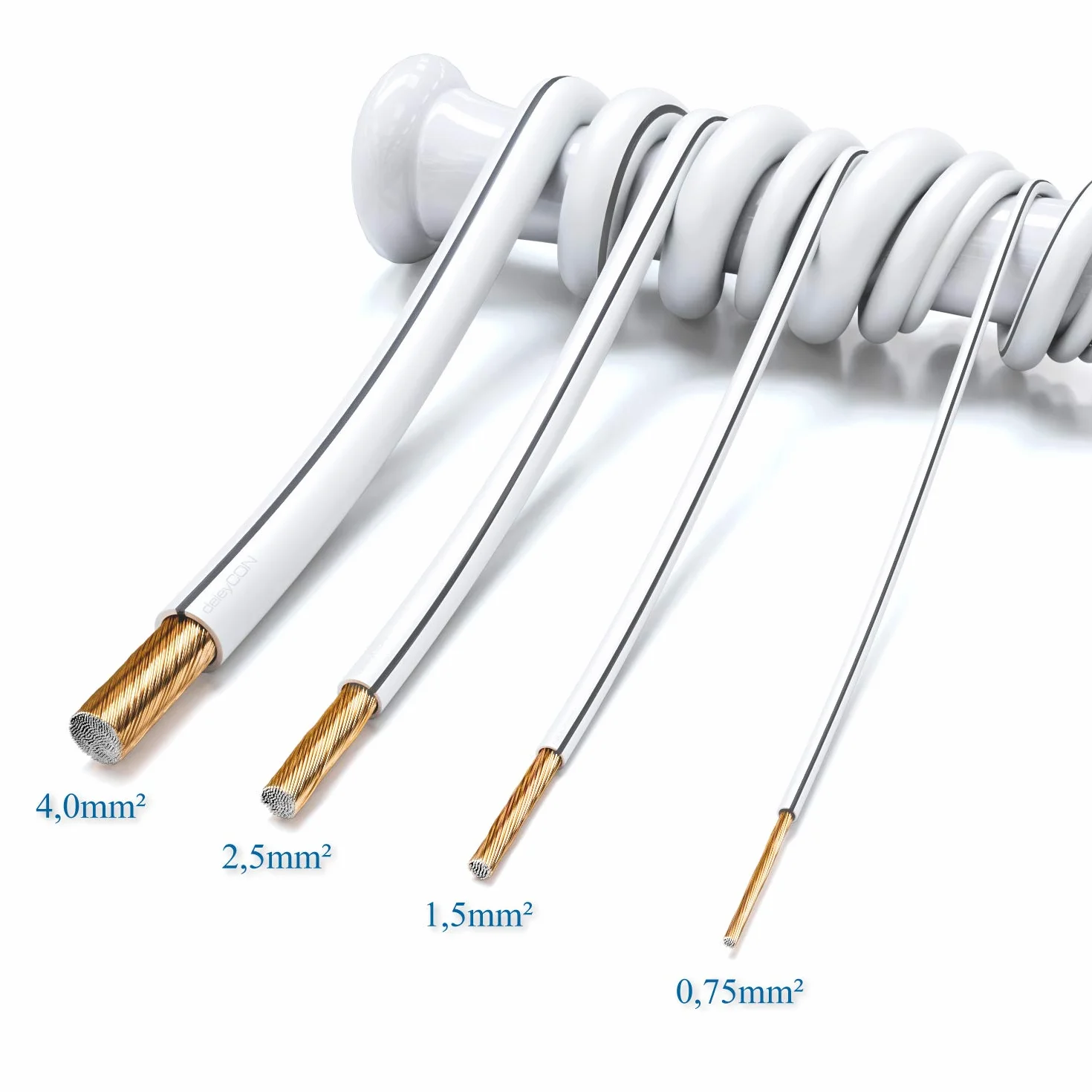 deleyCON 10m kabel głośnikowy box kabel 2x 0,75mm² aluminium powlekane miedzią oznaczenie biegunowości CCA 2x24x0,20mm linka BauPVO/CPR - biały