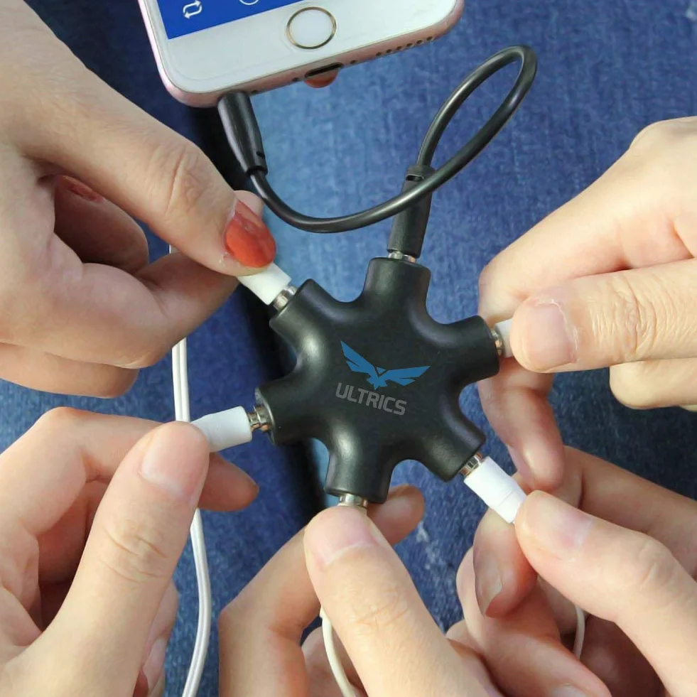 ULTRICS Rozdzielacz Słuchawek, 3.5mm 5-drożny Uniwersalny Rozgałęźnik do Słuchawek, Męski na Żeński Kabel Audio Kompatybilny z iPhone Galaxy OnePlus