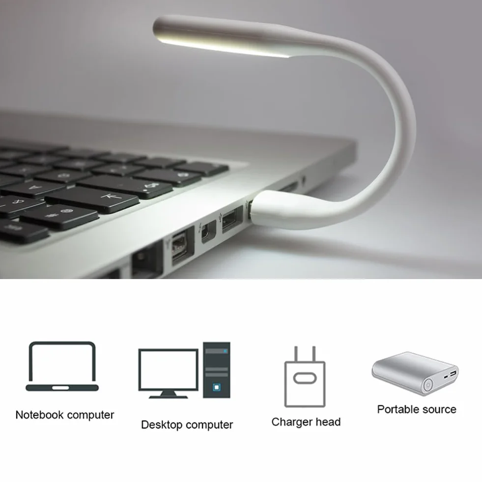 Cerioll Lampka USB, mini lampa LED USB, 3 sztuki, elastyczne światło do czytania, do notebooka, komputera, klawiatury, białe