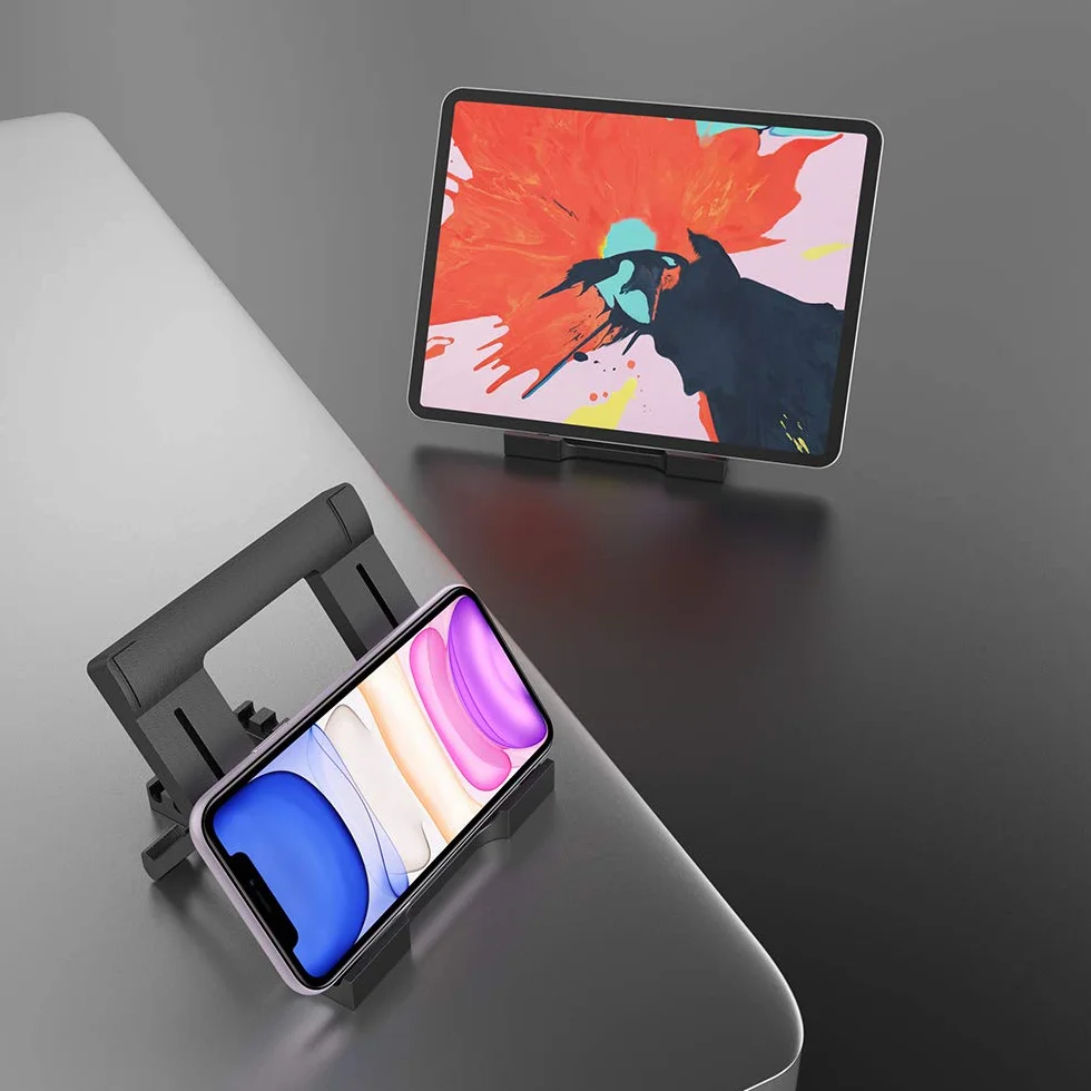 WD&CD Stojak na tablet, uchwyt na telefon i telefoniczny regulowany, kompatybilny z tabletem 7-11 cali, odpowiedni do wszystkich telefonów komórkowych - czarny