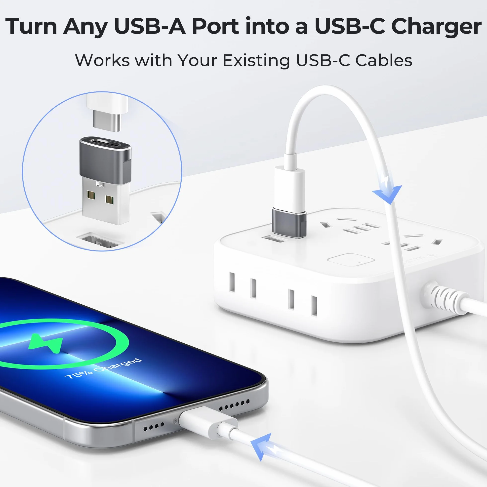 Basesailor Adapter USB do USB C,Adapter USBC Żeński do USB A Męski,Konwerter Type C Ładowarka do iPhone 17 17e Pro Max 16 15,Apple Watch iWatch S11 10 SE,AirPods 3,iPad mini Air,Samsung Galaxy S25 S26