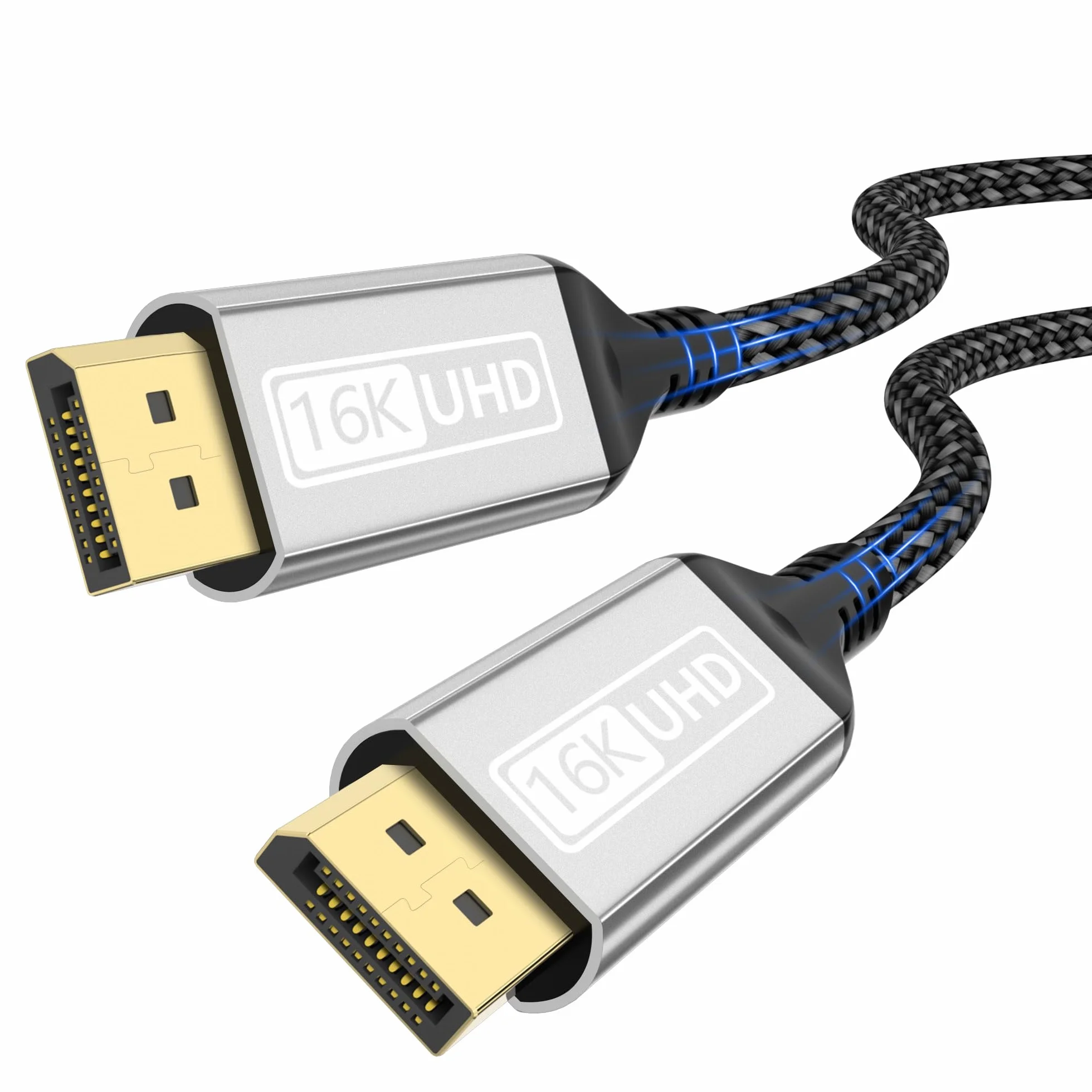 Kabel DisplayPort 2.1, 16K, 2 m, 16 K@60 Hz, 10K@60 Hz, 8K, 120 Hz, 4K, 240 Hz, 165 Hz/144 Hz. Kabel DP 80 Gb/s z HDR, FreeSync, G-Sync, DSC 1.2a i HDCP 2.2. Kompatybilny z PC. ,HDTV, monitor do gier