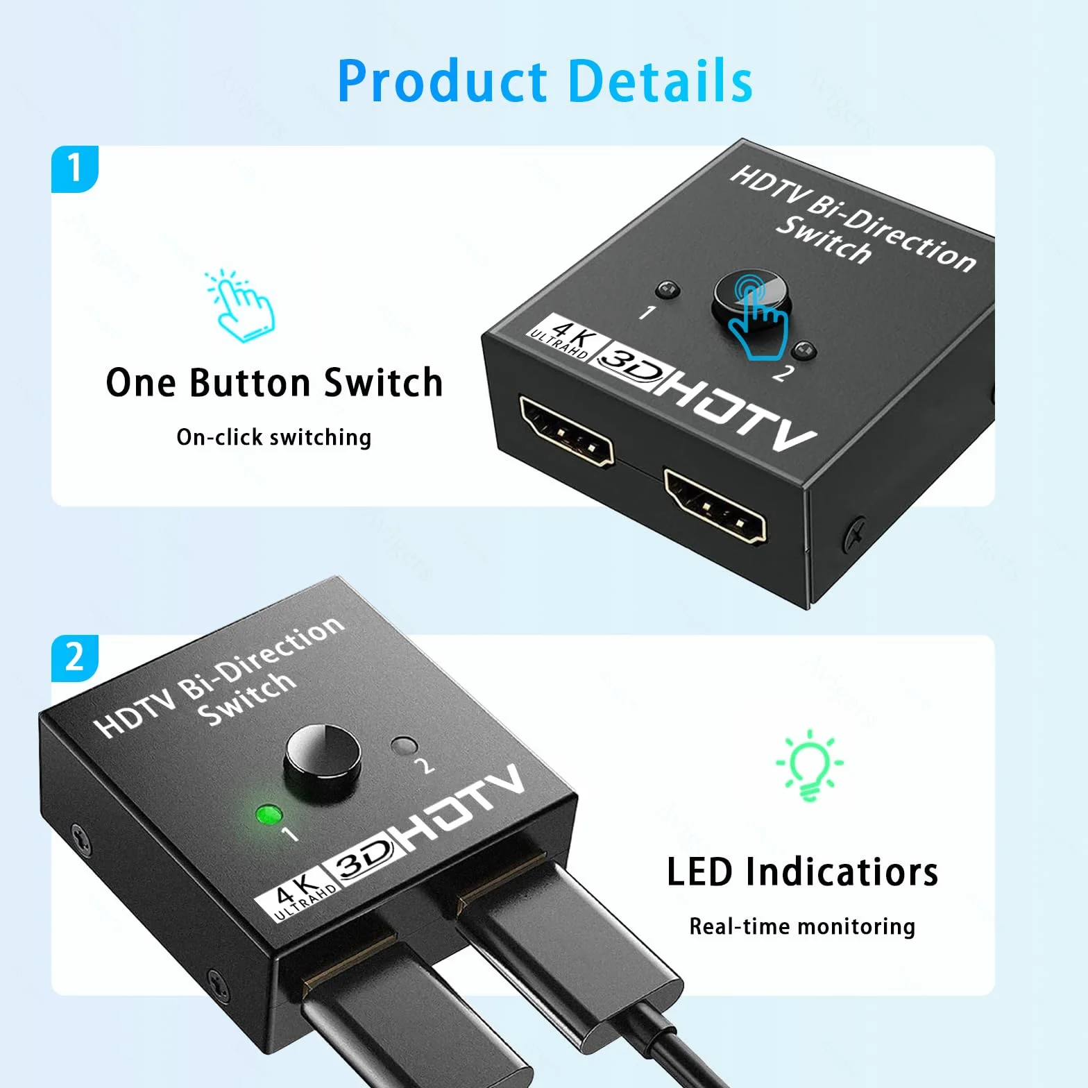 Avigers Przełącznik HDMI 2 w 1, 4K 60 Hz, HDMI Splitter 2 w 1 Out (tylko 1 monitor) przełącznik 2-HDMI port obsługuje HDR, 1080p/3D do laptopów, PC, pamięci TV, serii Xbox, PS5/4, projektora, monitora