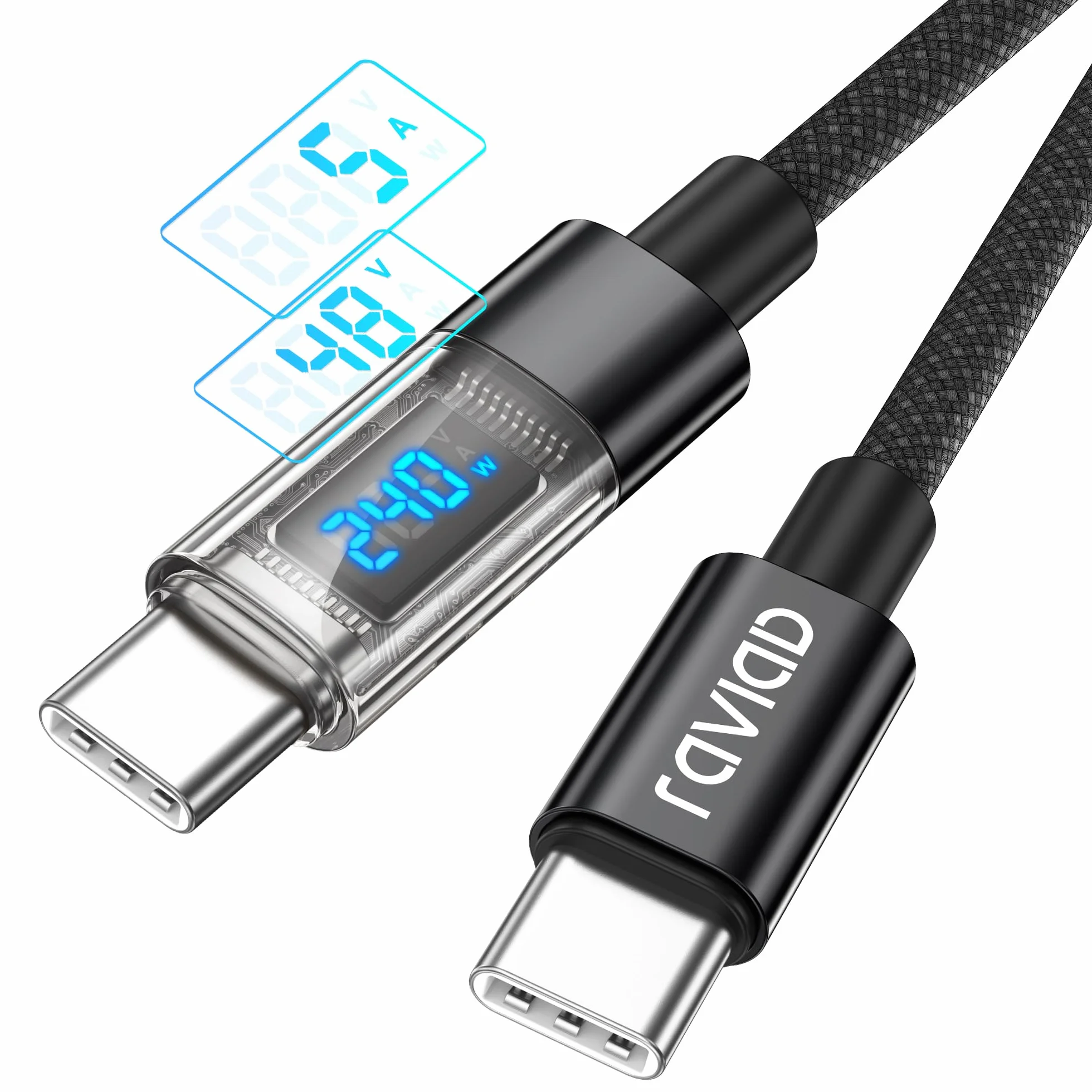 RAVIAD Kabel USB C 240W PD3.1 3M nylonowy pleciony QC3.0 do szybkiego ładowania USB C