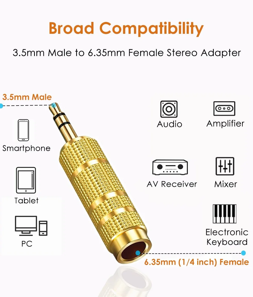 Mepsies Adapter słuchawkowy 6,35mm na 3,5mm TRS Stereo Audio Jack 4 sztuki