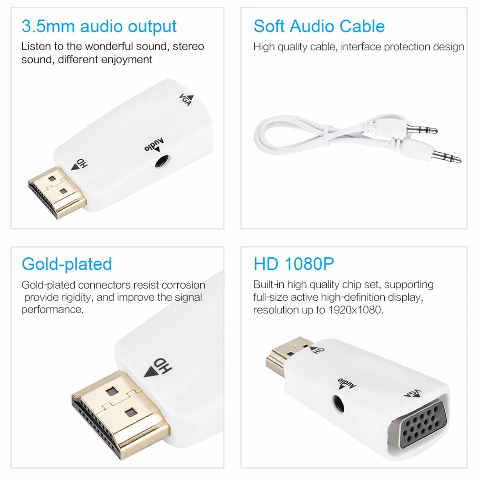 Konwerter Adaptera HDMI na Vga z Kablem Typu Jack Audio 3,5 Mm Adapter HDMI na Vga Adaptery Hdmi-na-Vga Adapter Konwertera Hdmi-żeński na Vga HD 1080P z Kablem Wyjściowym Audio