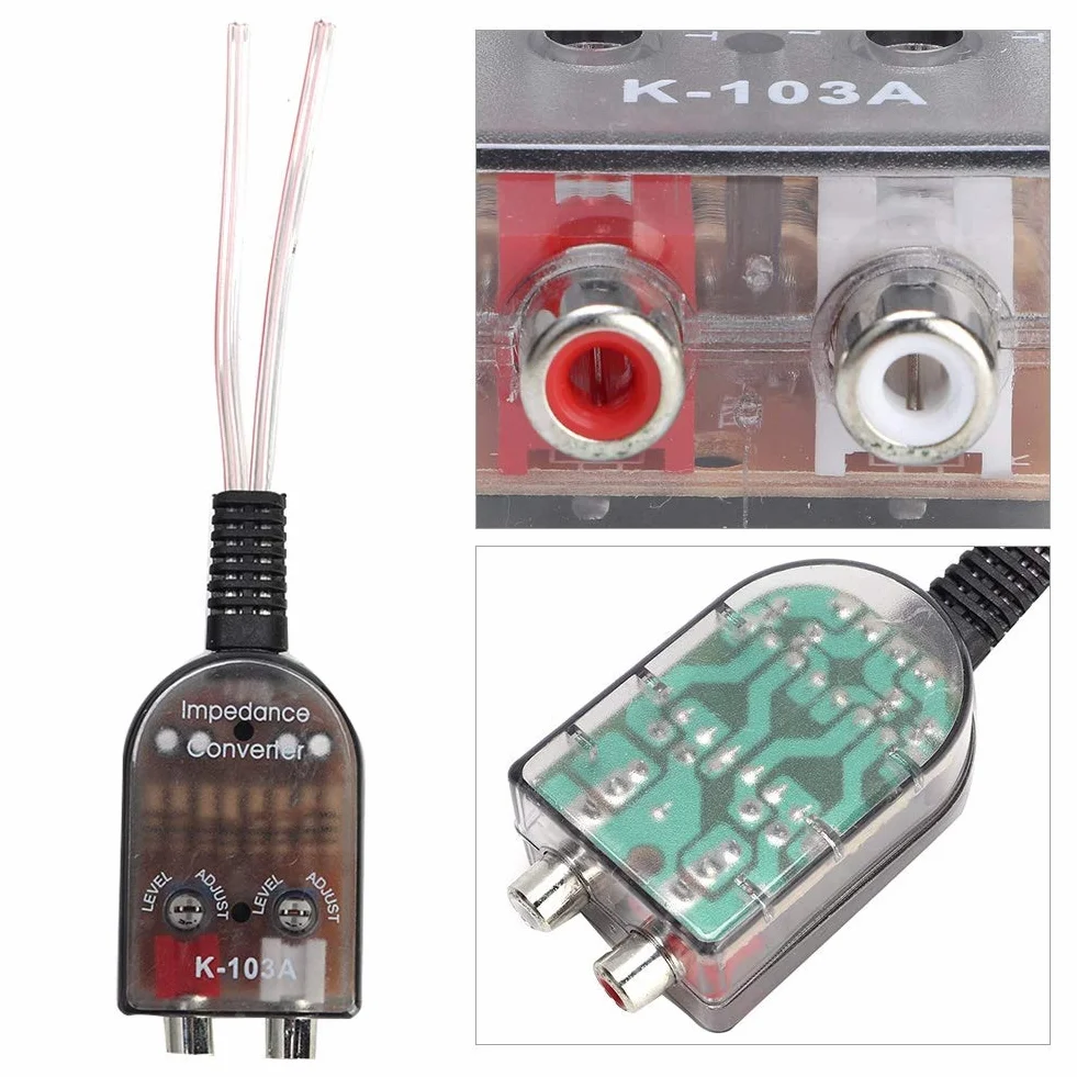 Aramox Konwerter samochodowy audio, impedancja dźwięku Stero, regulowany głośnik, wysoki do niski, Line Audio impedance konwerter ABS