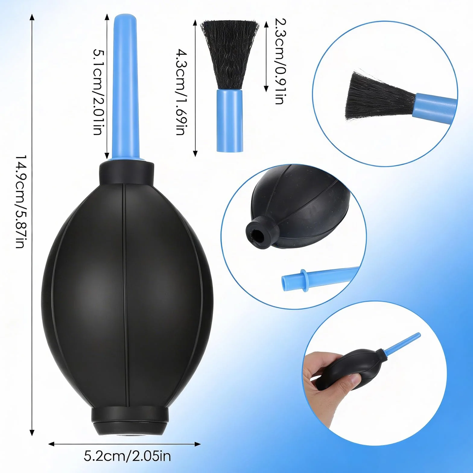 2 sztuki mieszka do aparatu, zmywacz kurzu, miękka guma, dmuchawa powietrza, dmuchawa powietrza, aparat do czyszczenia aparatu, zestaw do czyszczenia obiektywu Dust Rocket z 2 szczotkami do
