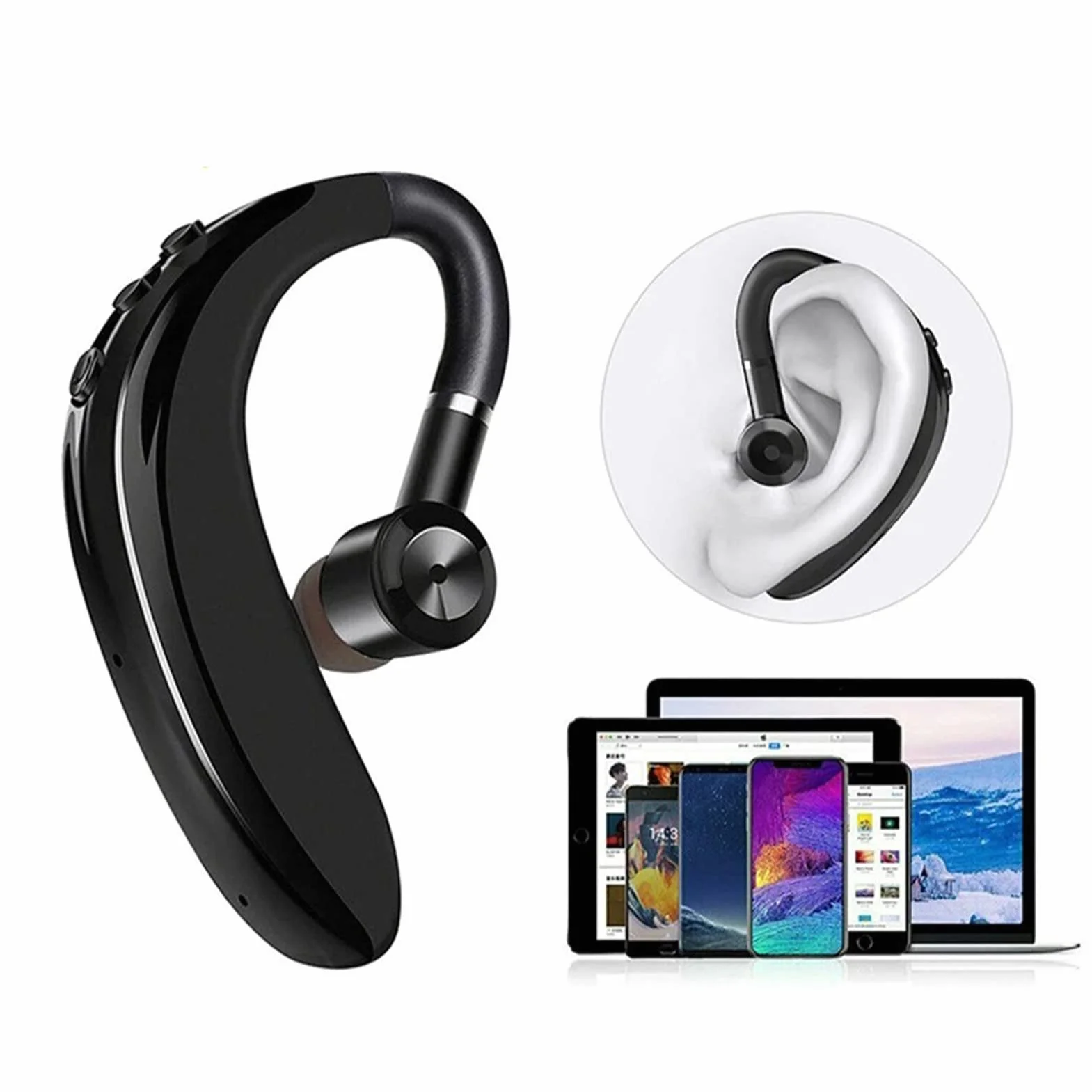 Zestaw słuchawkowy Bluetooth 5.2, bezprzewodowy zestaw słuchawkowy Bluetooth 5.2, zintegrowany mikrofon HD, ergonomiczny design, uniwersalne lewe i prawe ucho, do tabletów mobilnych