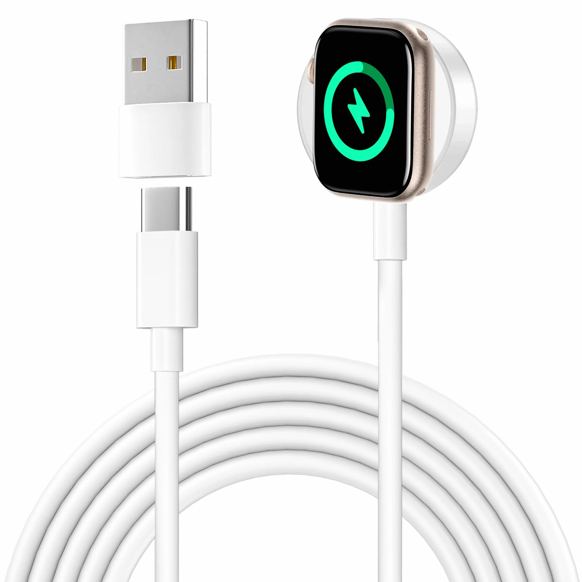 Ładowarka magnetyczna do Apple Watch z kablem, szybkie ładowanie bezprzewodowe 2M, kompatybilna z Apple Watch Series 11/10/9/8/7/6/5/4/3/2/SE/Ultra, 1 szt.