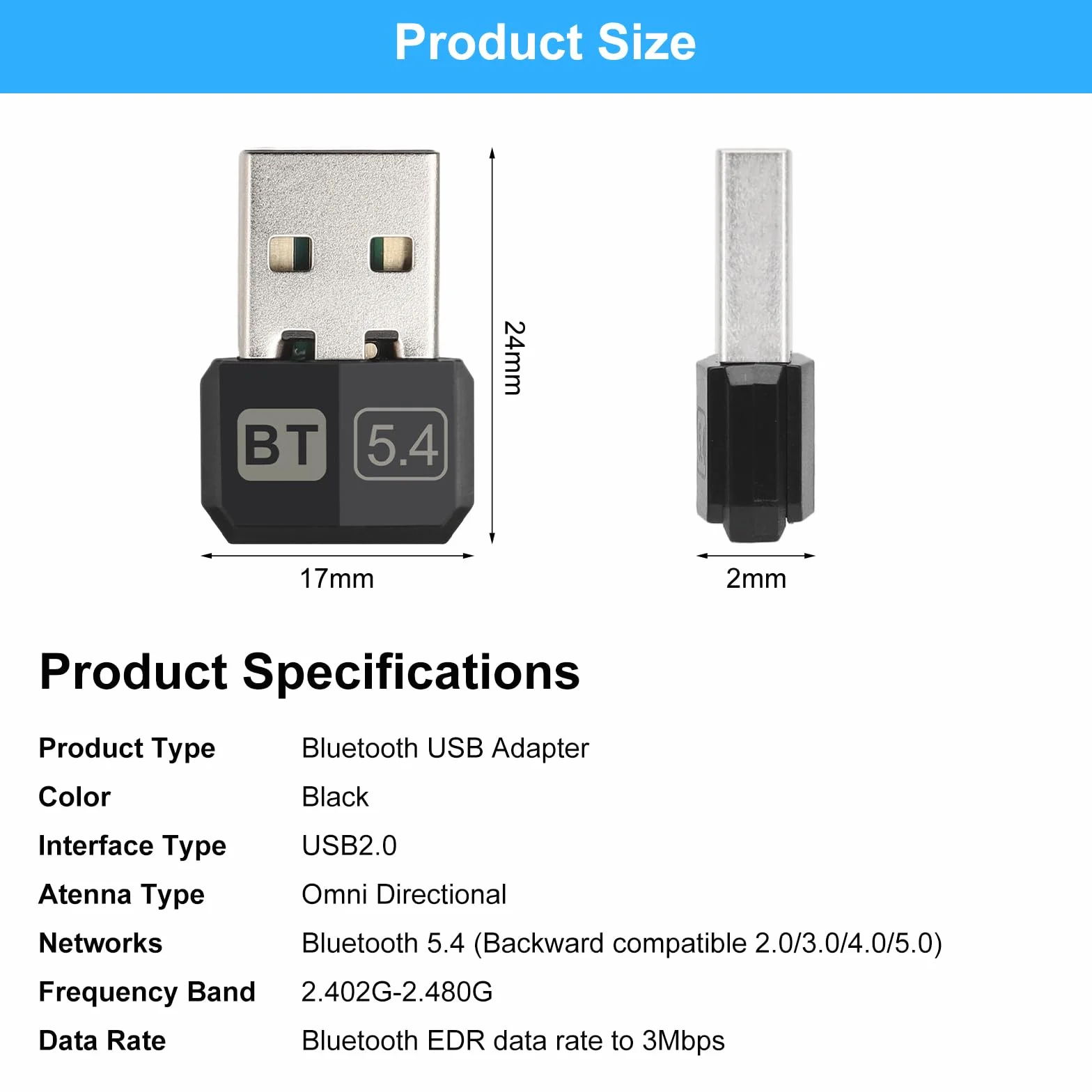 TNSLAND Adapter Bluetooth 5.4, USB Stick Dongle do PC, Plug and Play, Kompatybilny z Win7 8 8.1 10 11