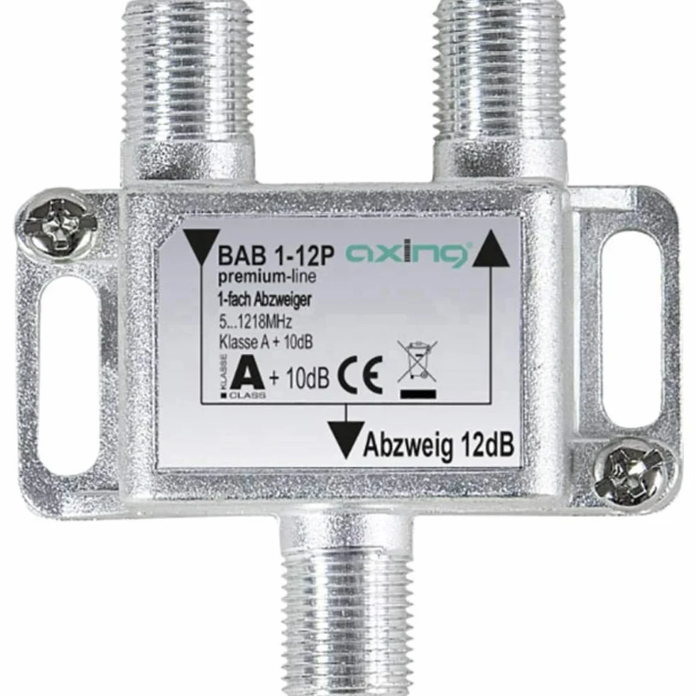 Axing BAB 1-12P 1-krotny rozgałęźnik 12 dB telewizja kablowa CATV Multimedia DVB-T2 klasa A+, 10 dB, 5-1218 MHz metal
