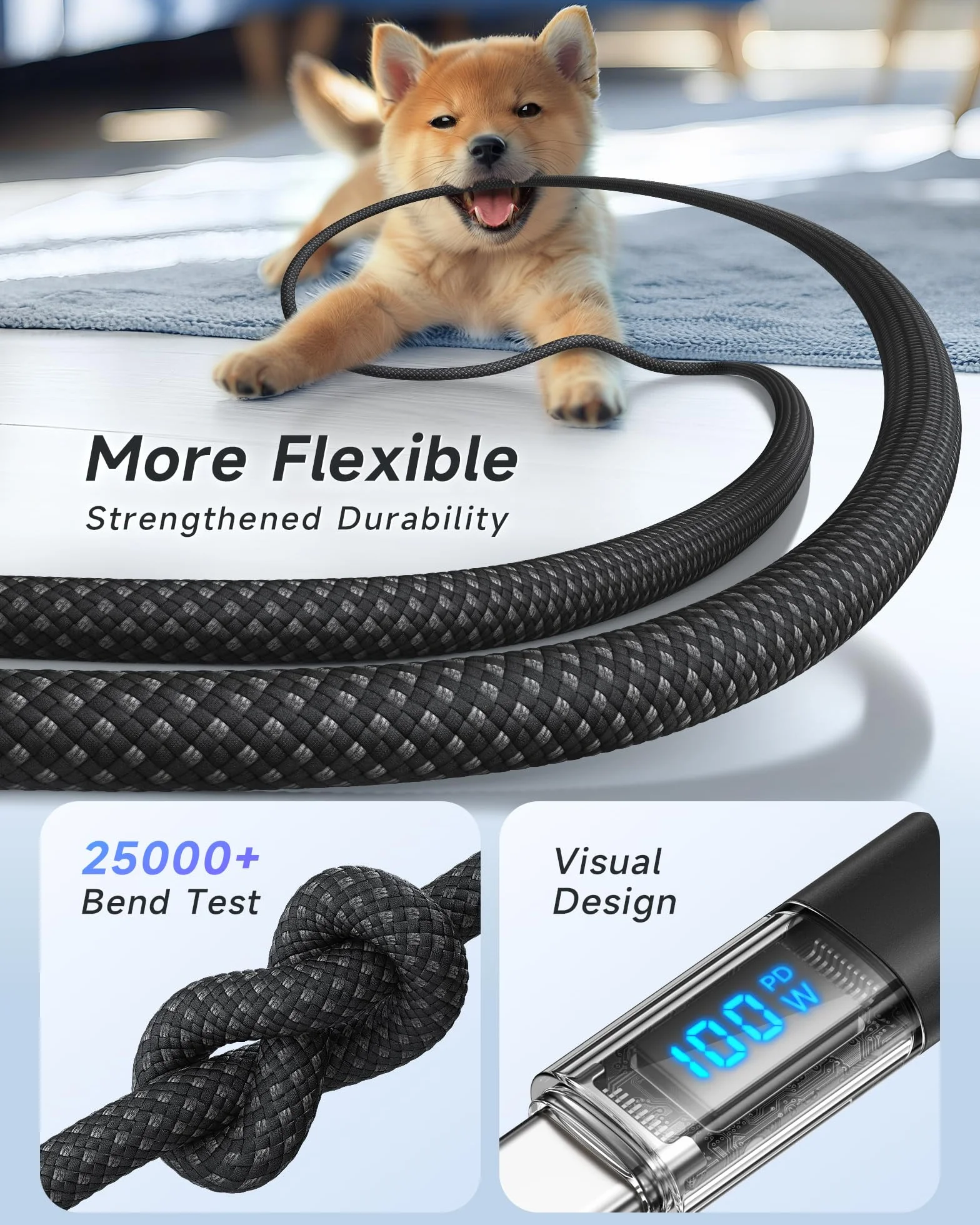 RAVIAD Kabel USB C na USB C 100 W 2 m, 5 A kabel do szybkiego ładowania PD QC3.0 z wyświetlaczem LED do iPhone 16/15 Pro Max, Galaxy S25/S24/S23/S22/S21, Pad Pro, MacBook Air, tabletów